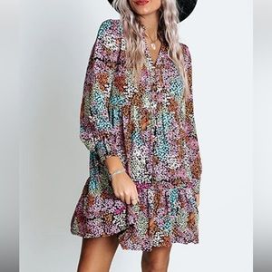 Karlie Dresses| Multicolor Floral Print High Waist V Neck Shirt Dress| Sz M